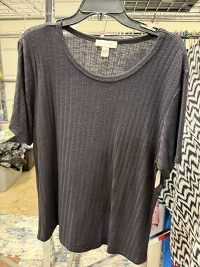 Vintage x America Size XXL Women's Gray Ribbed T-Shirt with Scoop Neck Short Sle